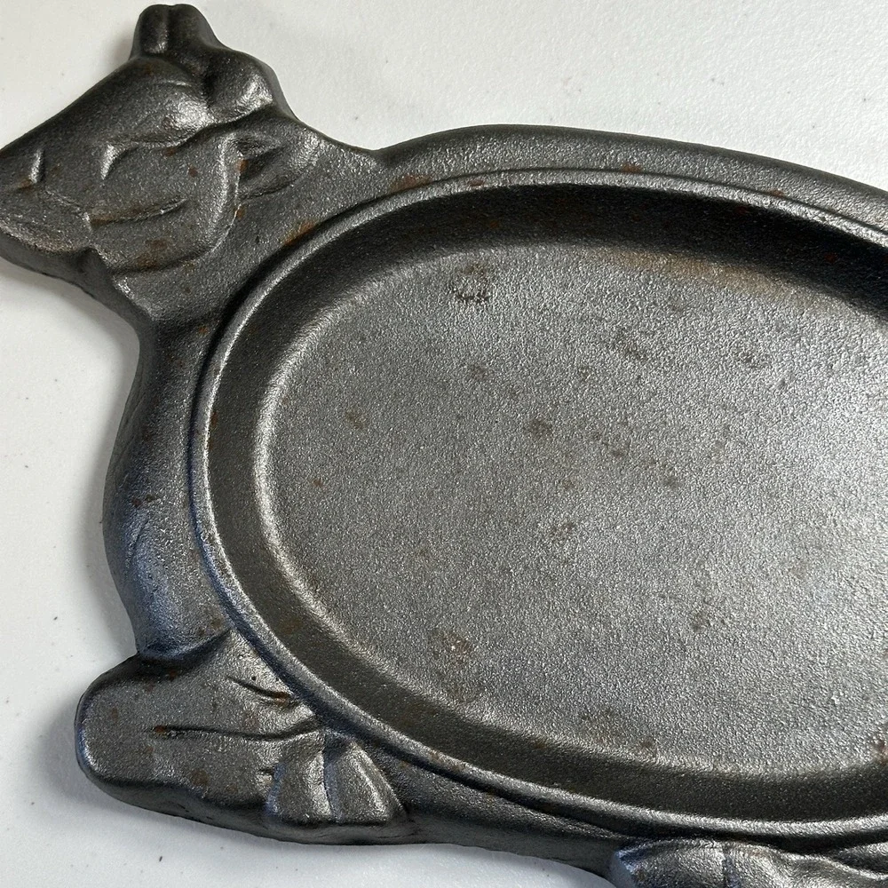 Vintage Cast Iron Bull Steer Tray Steak‎ Fajita Sizzler Platter